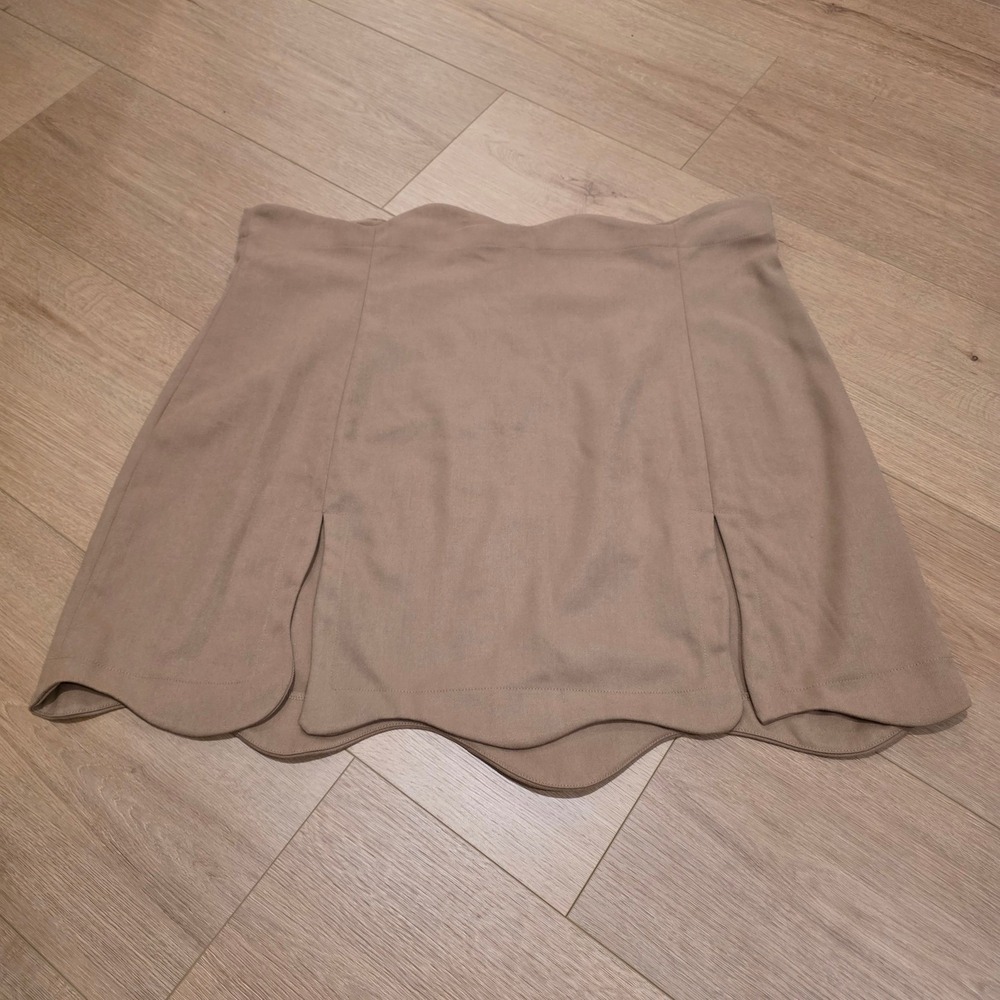 Fashion Brand Company Penelope Gazin Tan Scalloped Hem Mini Skirt 3X Plus Size